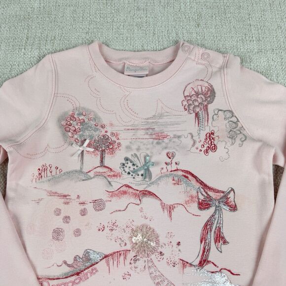 Pampolina Girls Top Size 4T Pink Long Sleeve Graphic Emboidered Sequin Shirt - Picture 3 of 15